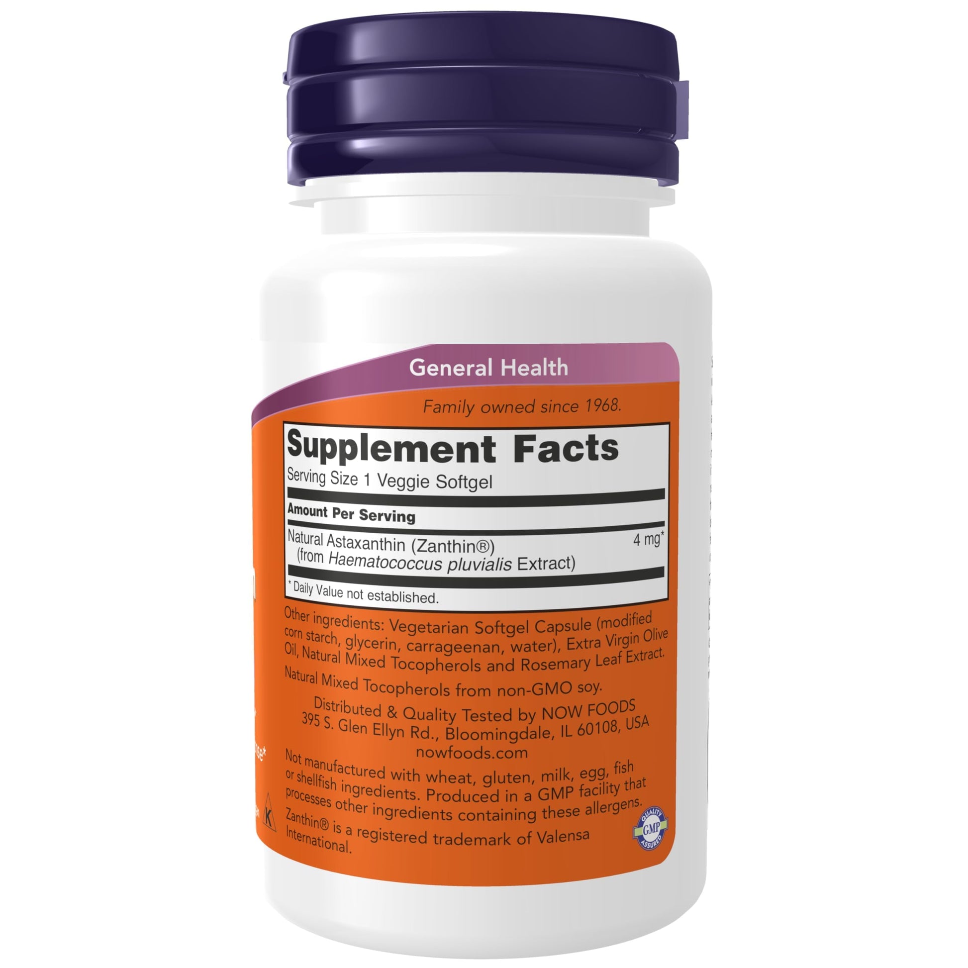 Now Foods Astaxanthin supplement facts and ingredient label