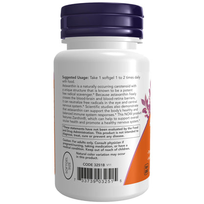 Now Foods Astaxanthin 4 milligram antioxidant eye health support info