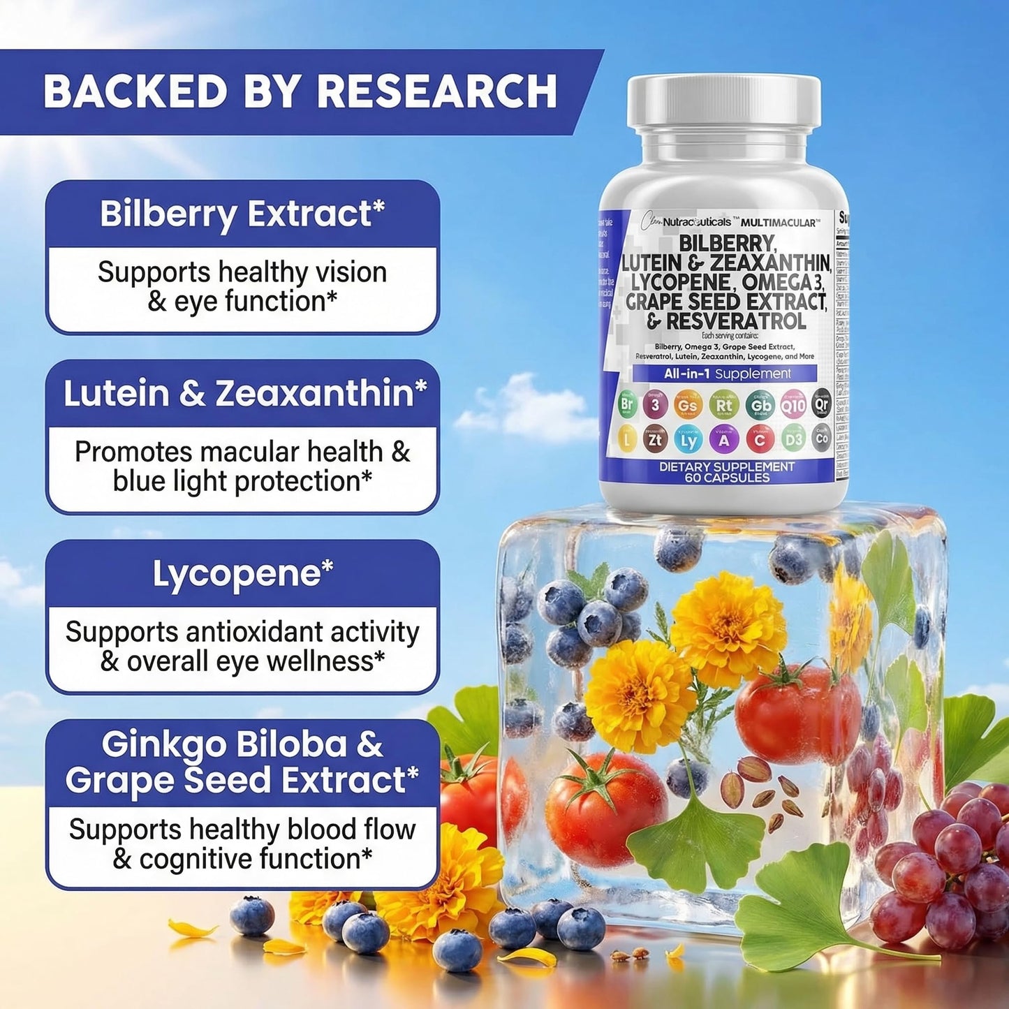 Clean Nutra eye vitamins with bilberry and astaxanthin ingredient list