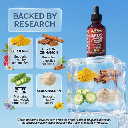 Two Fluid Ounces bottle of Clean Nutraceuticals Berberine liquid drops for blood sugar balance
