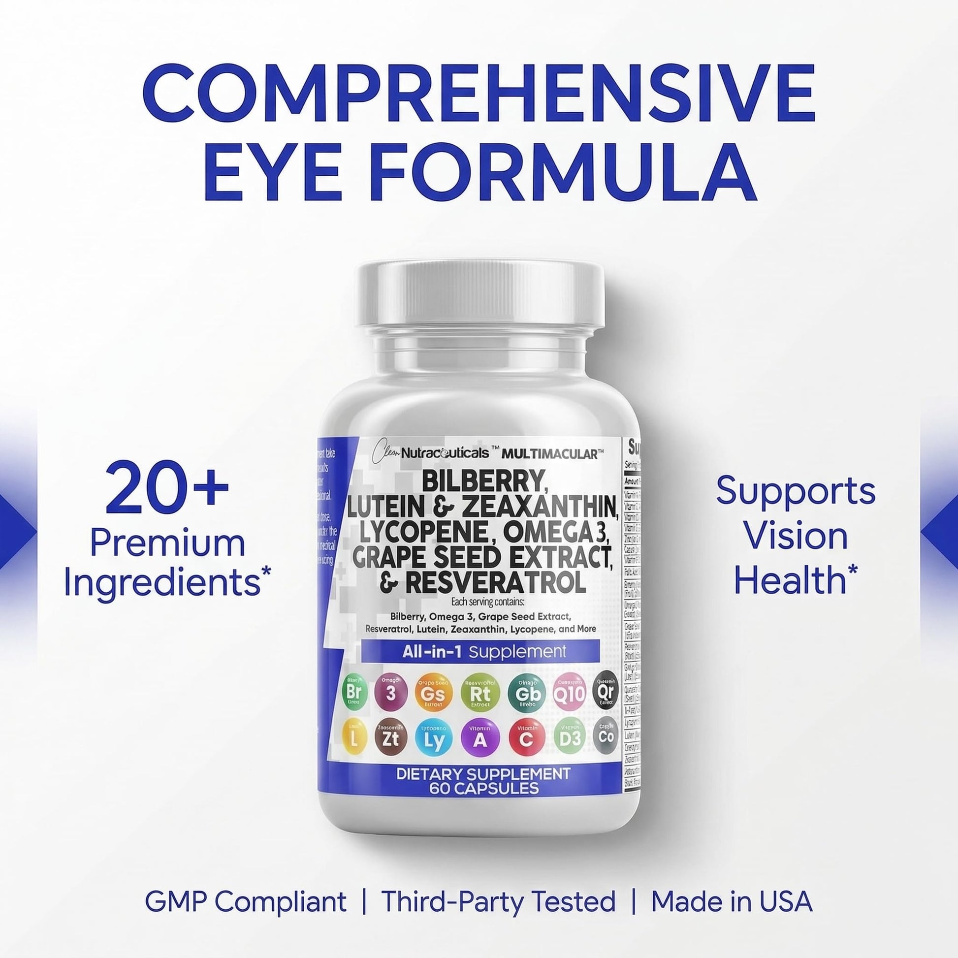 USA sourced Clean Nutraceuticals eye care capsules package back view