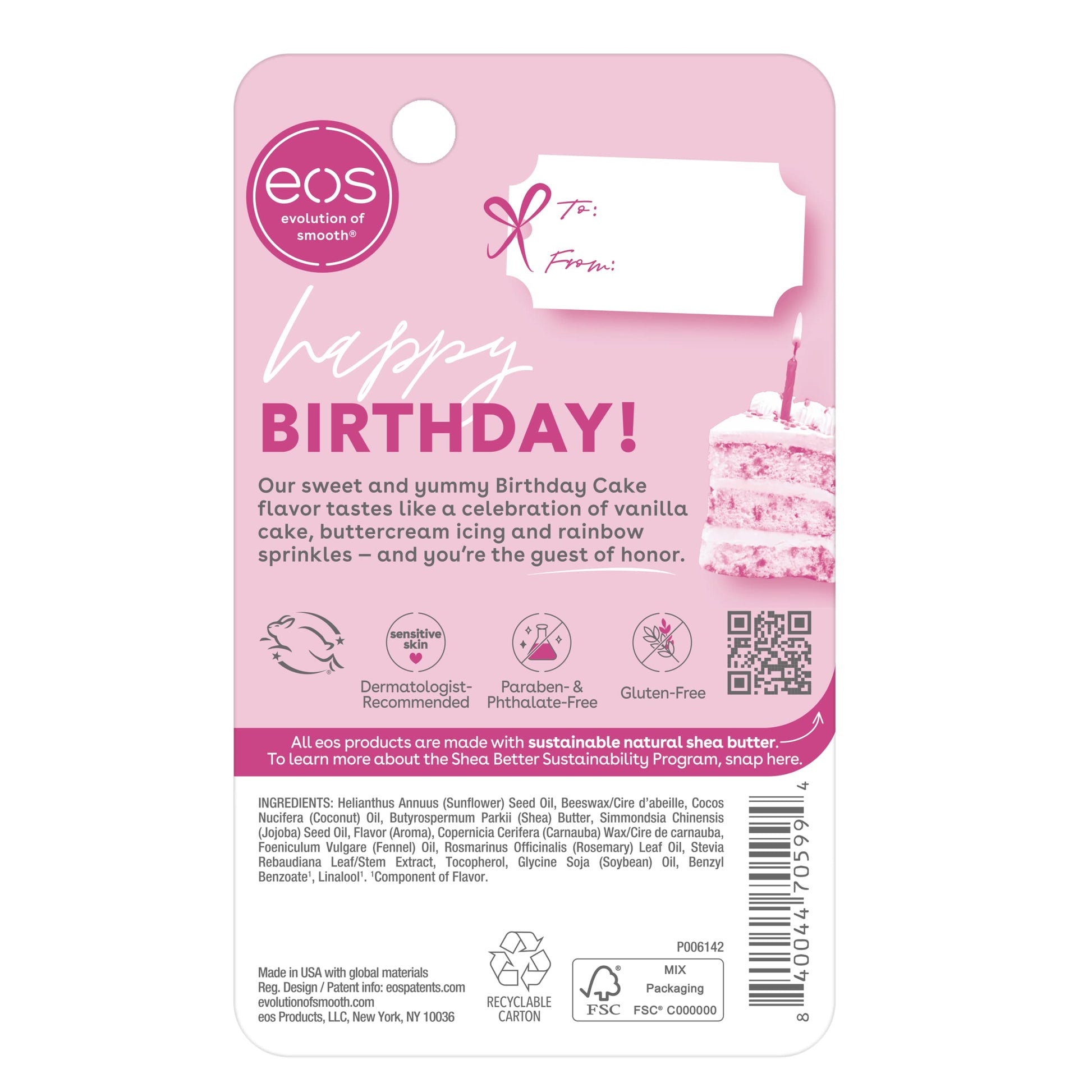Authentic Eos Birthday Cake lip balm for dry lips
