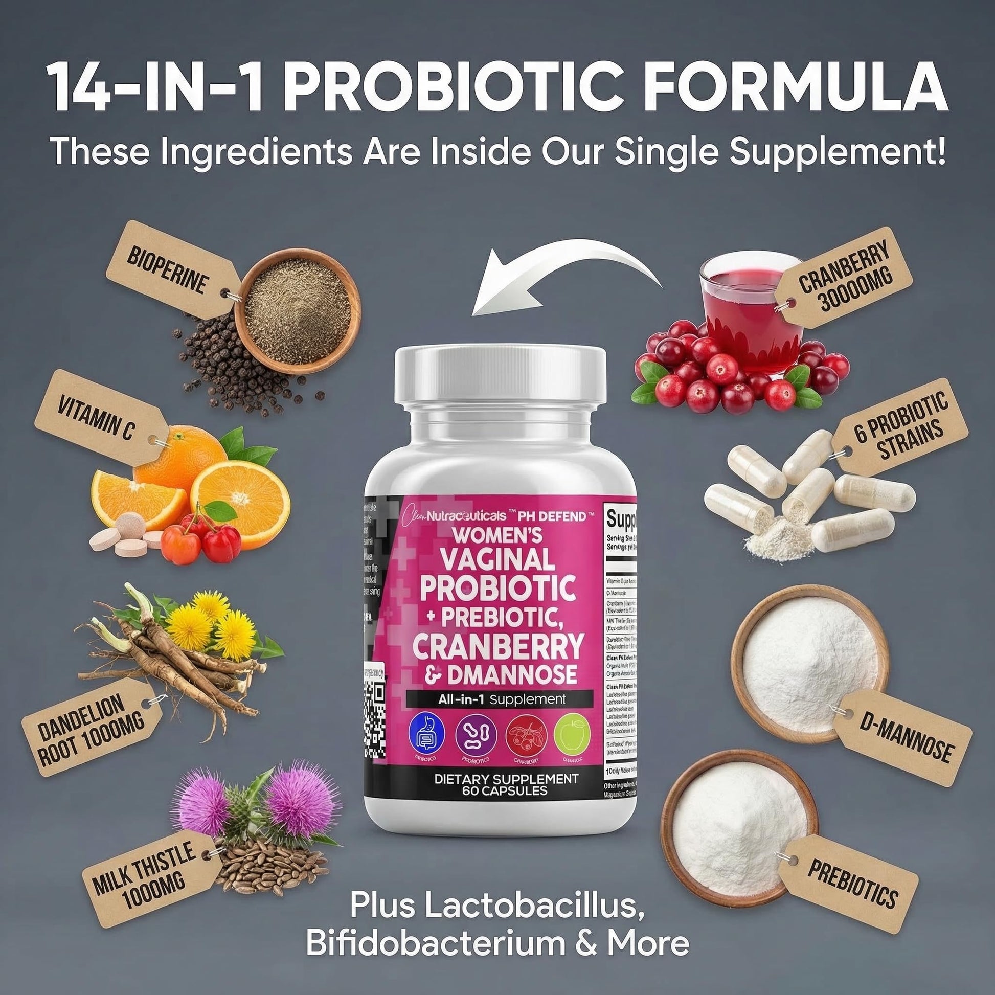 Clean Nutraceuticals Vaginal Probiotics Prebiotics Blend Label