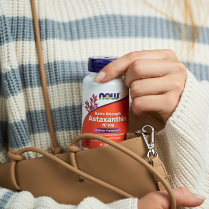 Now Foods Astaxanthin 60 count bottle highlighting cellular protection benefit