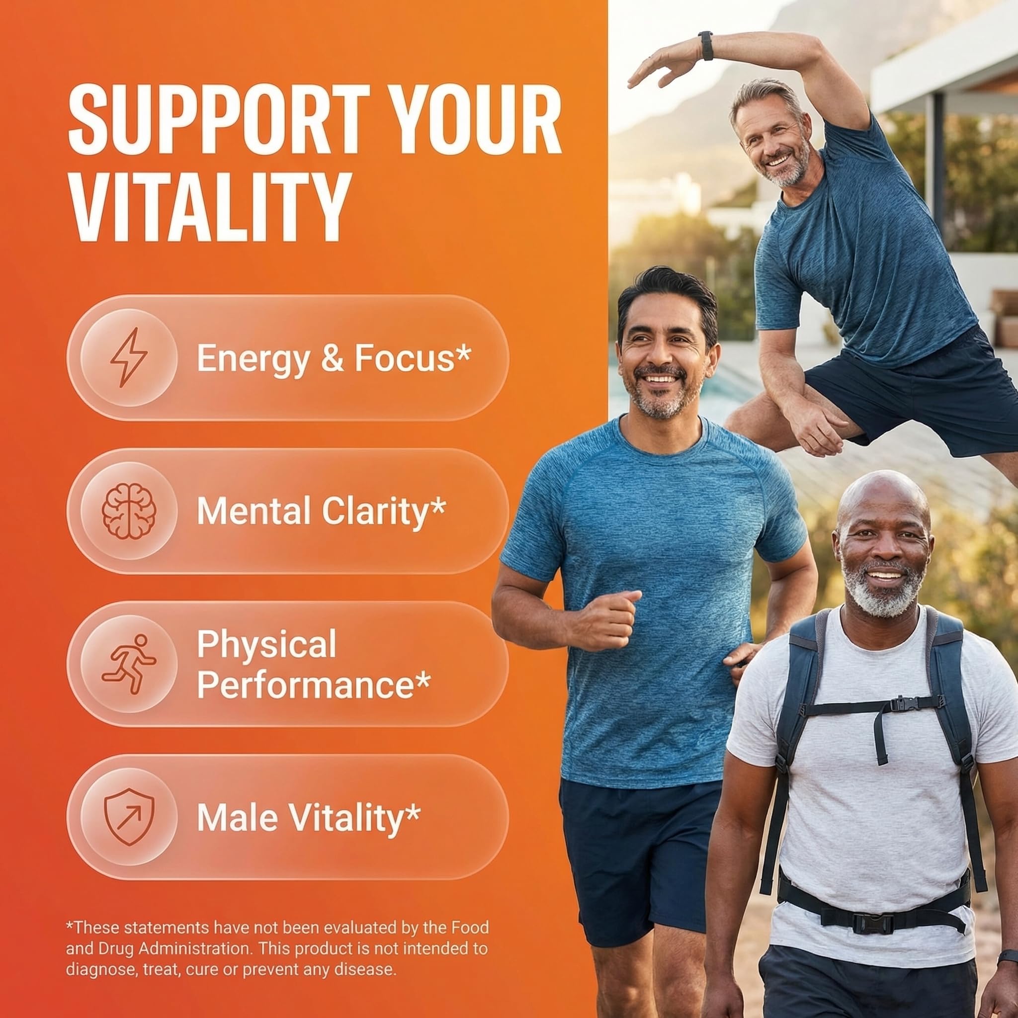 Clean Nutraceuticals focus and energy supplement capsule count and 10-in-1 ingredient list detailed on white background