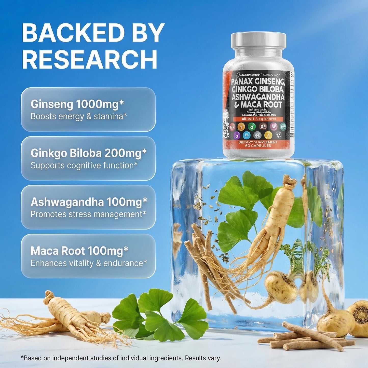 Clean Nutraceuticals imported USA brain health supplement bottle angled shot displaying authentic brand sealing