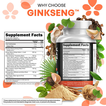 Clean Nutraceuticals ashwagandha and maca root nootropic stack bottle back label showing complete supplement facts panel