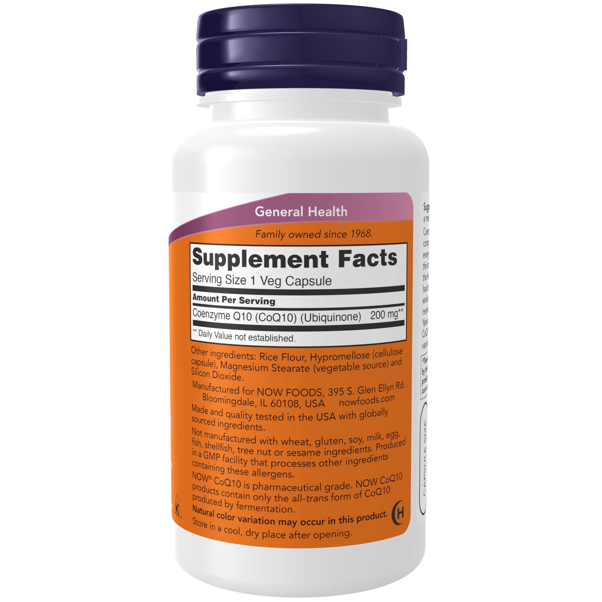 NOW Foods Coenzyme Q10 sixty vegetarian capsules supplement facts label