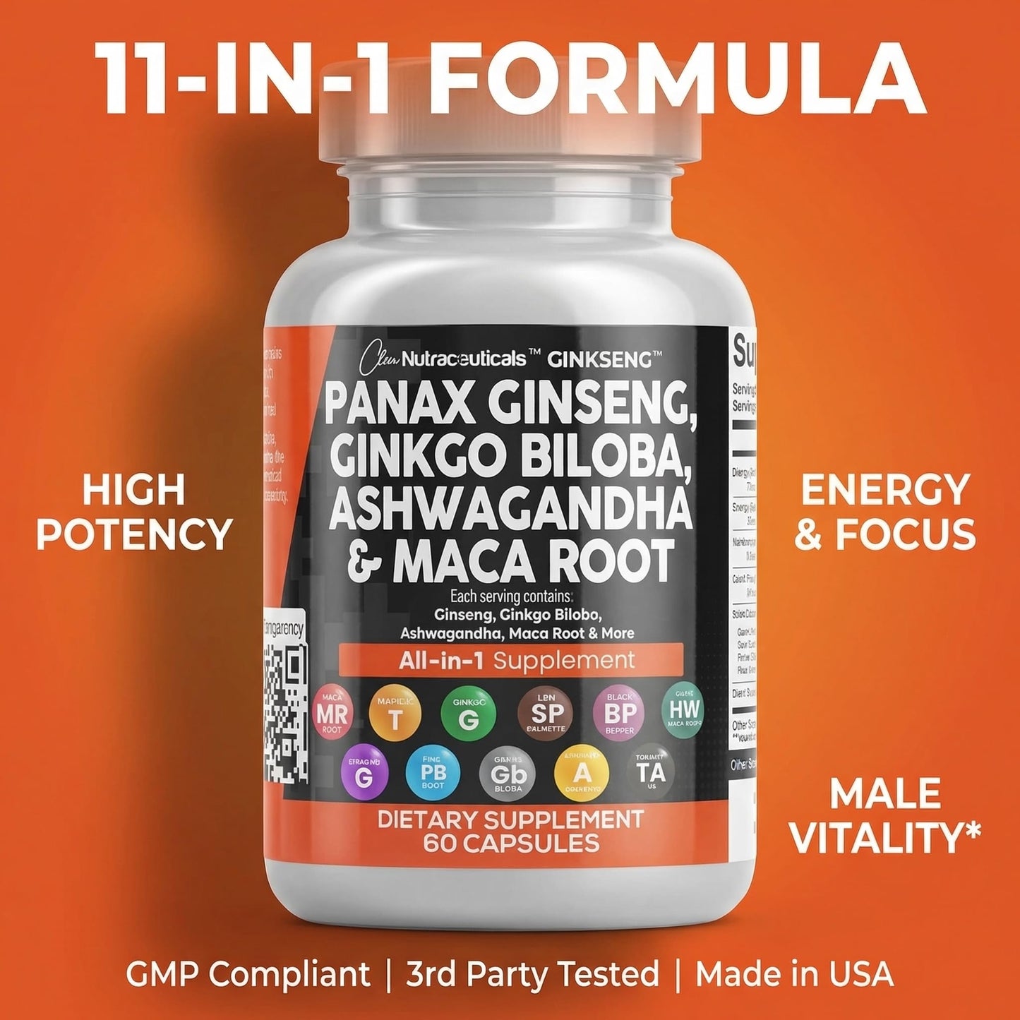 Clean Nutraceuticals 10-in-1 formula bottle showing pine bark extract and saw palmetto ingredients for holistic vitality
