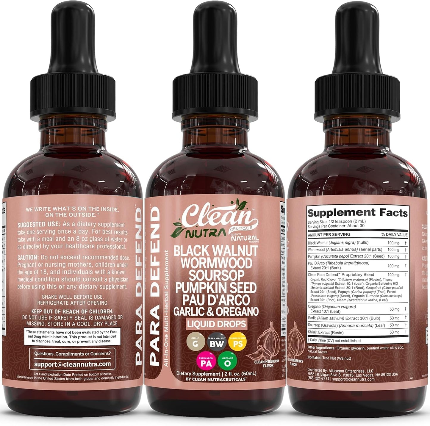 Authentic USA imported Clean Nutraceuticals Para Defend liquid tincture for internal cleansing and digestion.