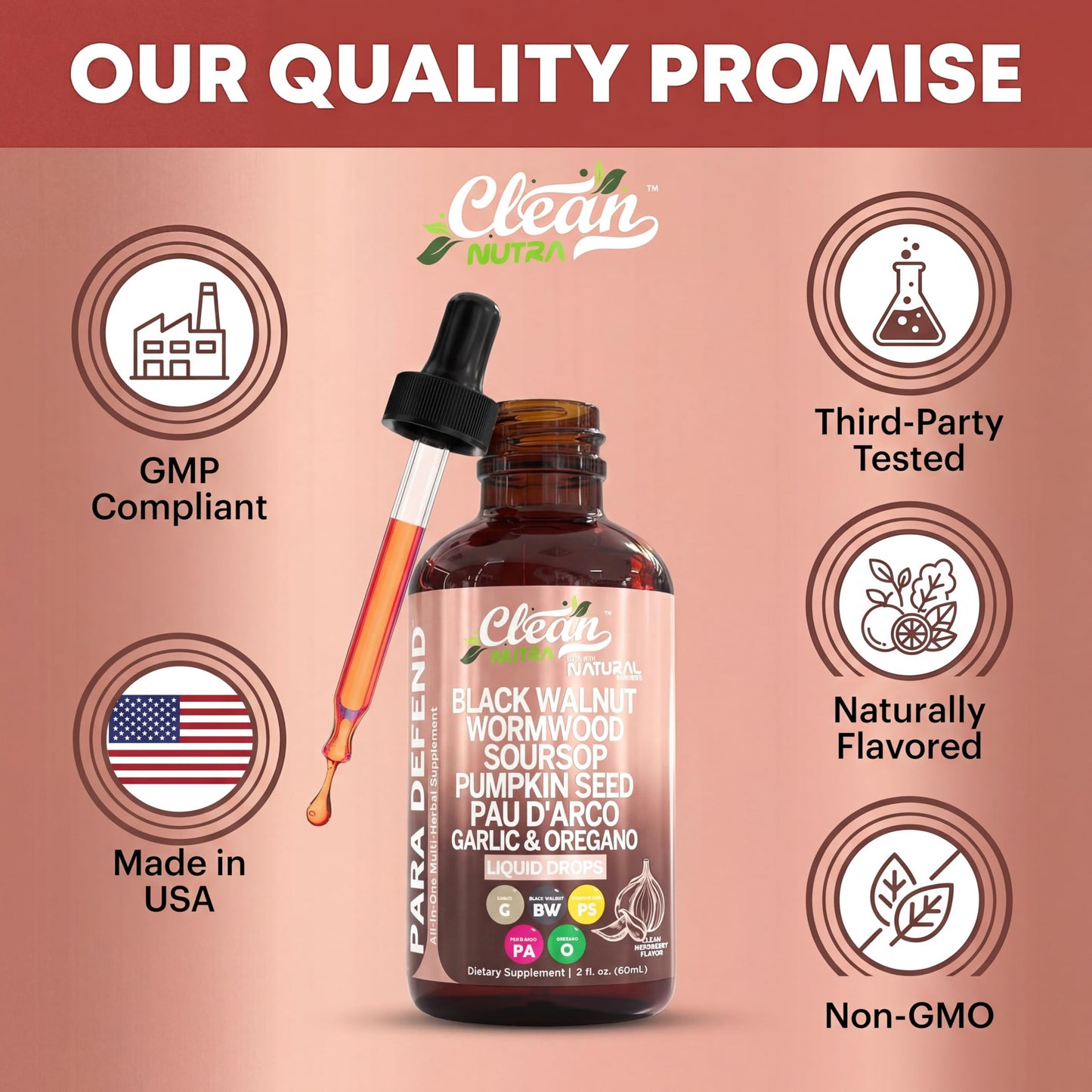Clean Nutraceuticals Para Defend liquid extract formula featuring pumpkin seed and pau darco bark.