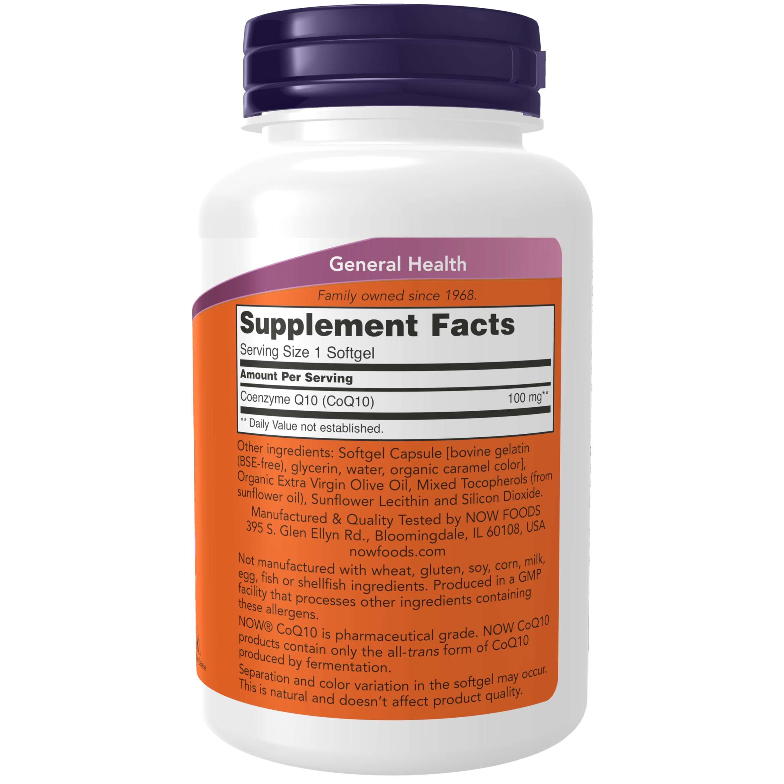 NOW Foods CoQ10 100mg supplement facts and ingredients label