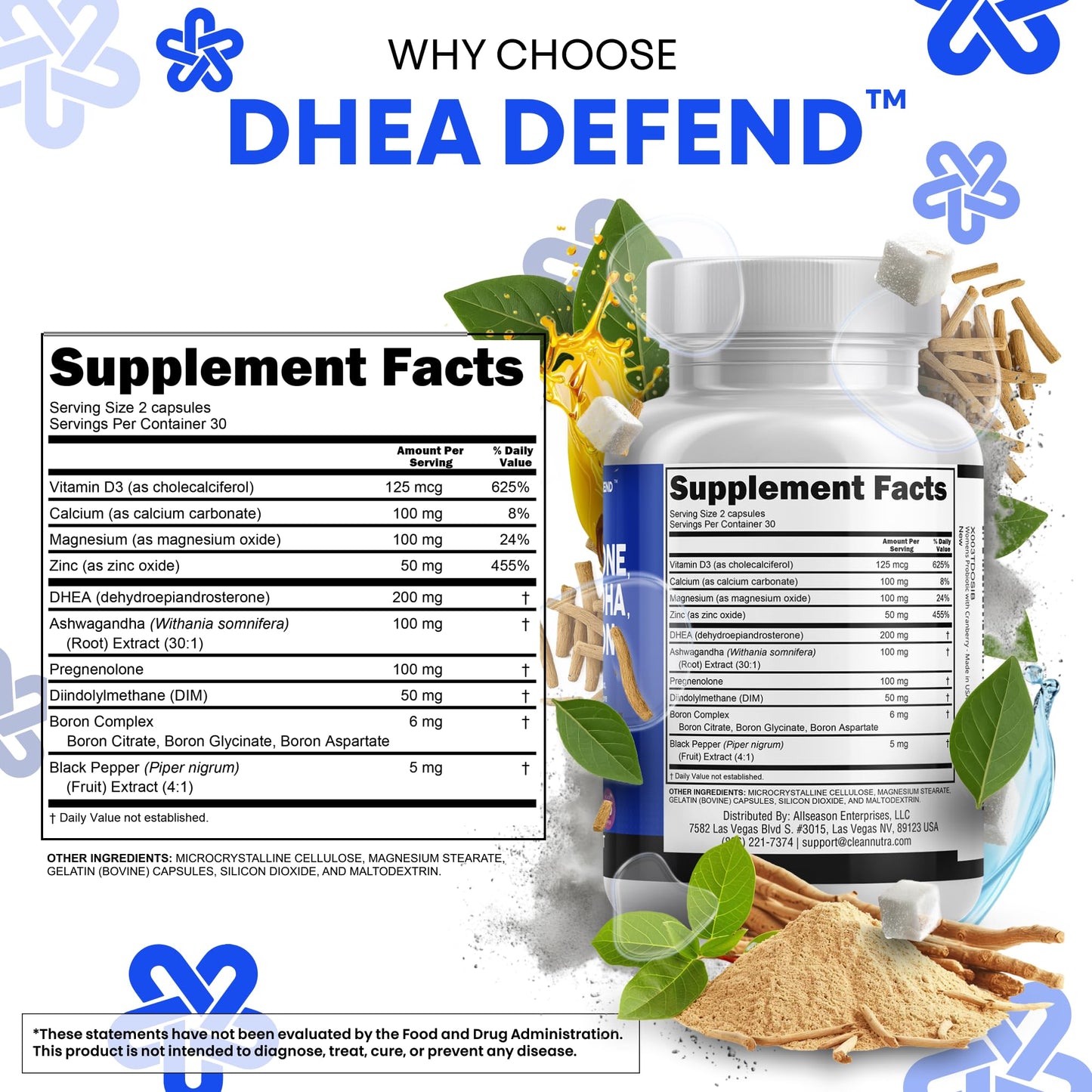 Clean Nutraceuticals DHEA 200mg complex supplement facts