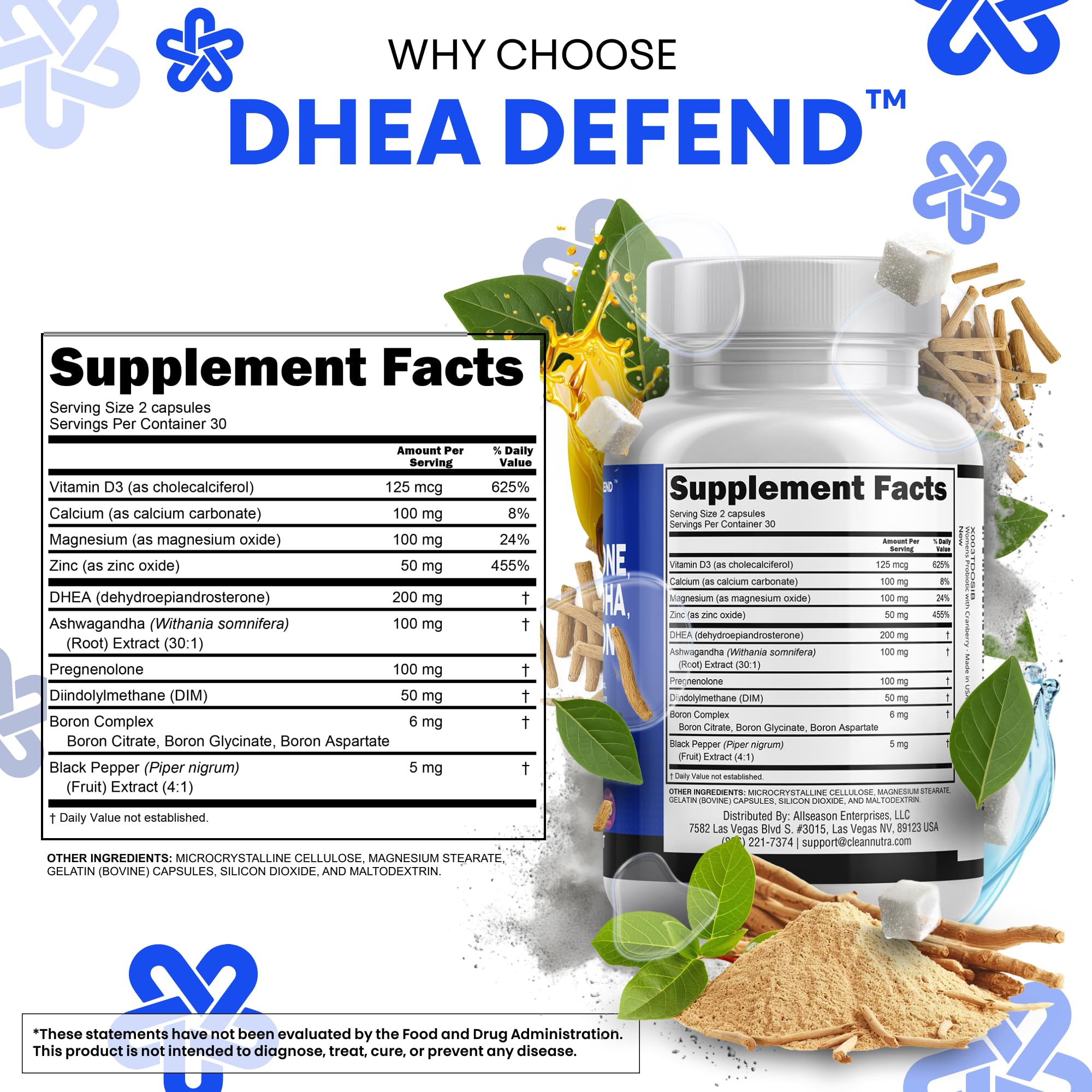Clean Nutraceuticals DHEA 200mg complex supplement facts
