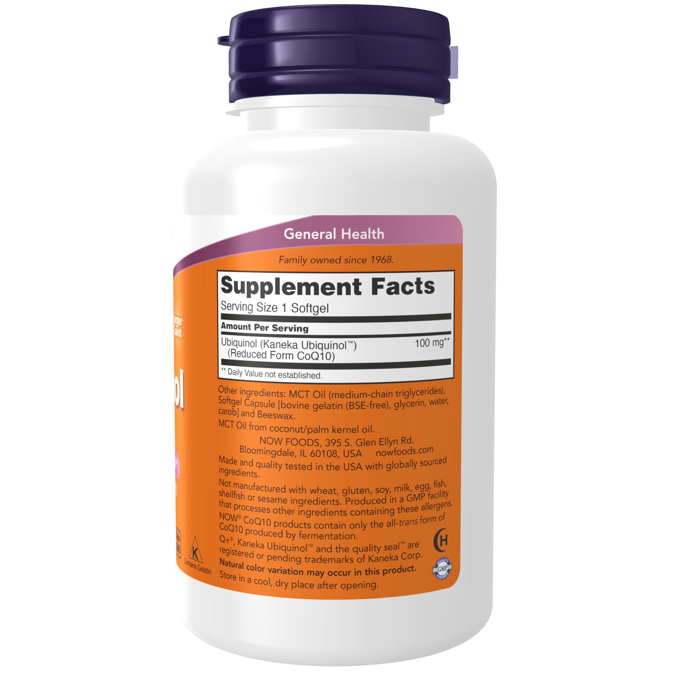 NOW Foods Ubiquinol supplement facts and ingredient list label view