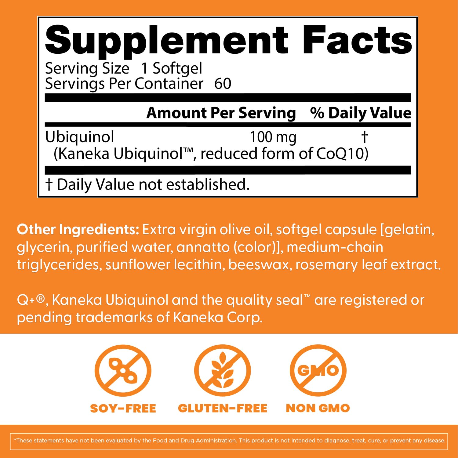 Doctor's Best active reduced form CoQ10 dietary supplement side label showing Kaneka QH quality