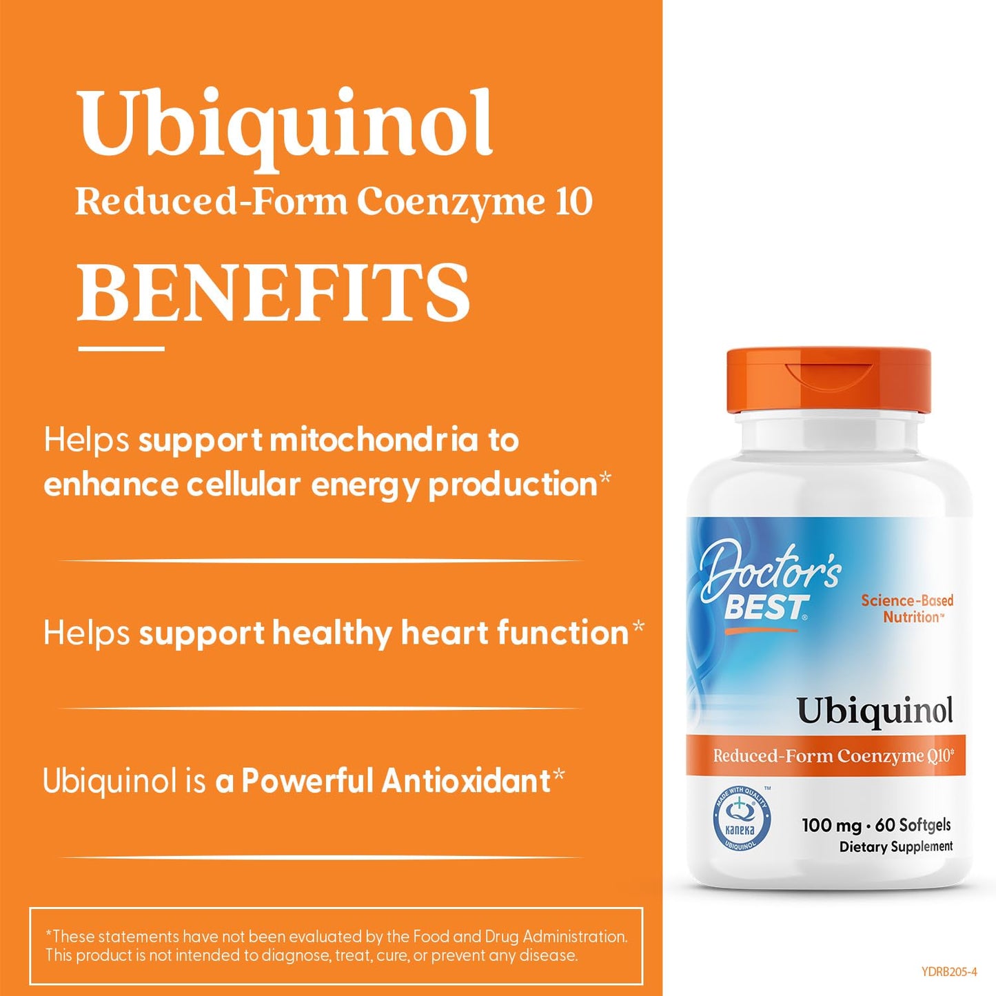 Premium USA imported ubiquinol softgels by Doctor's Best for cellular energy production