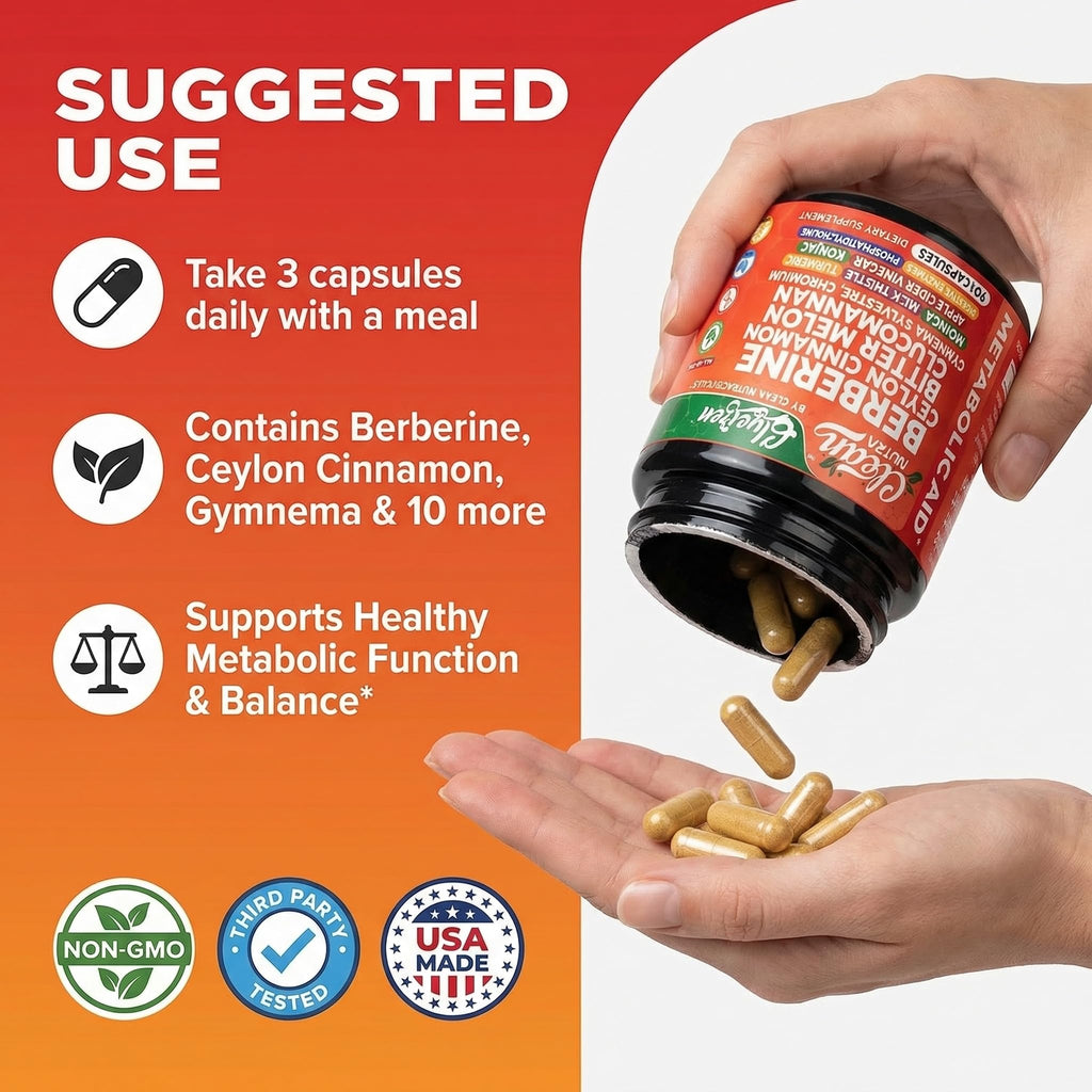 Side profile of Clean Nutra metabolic health supplement bottle