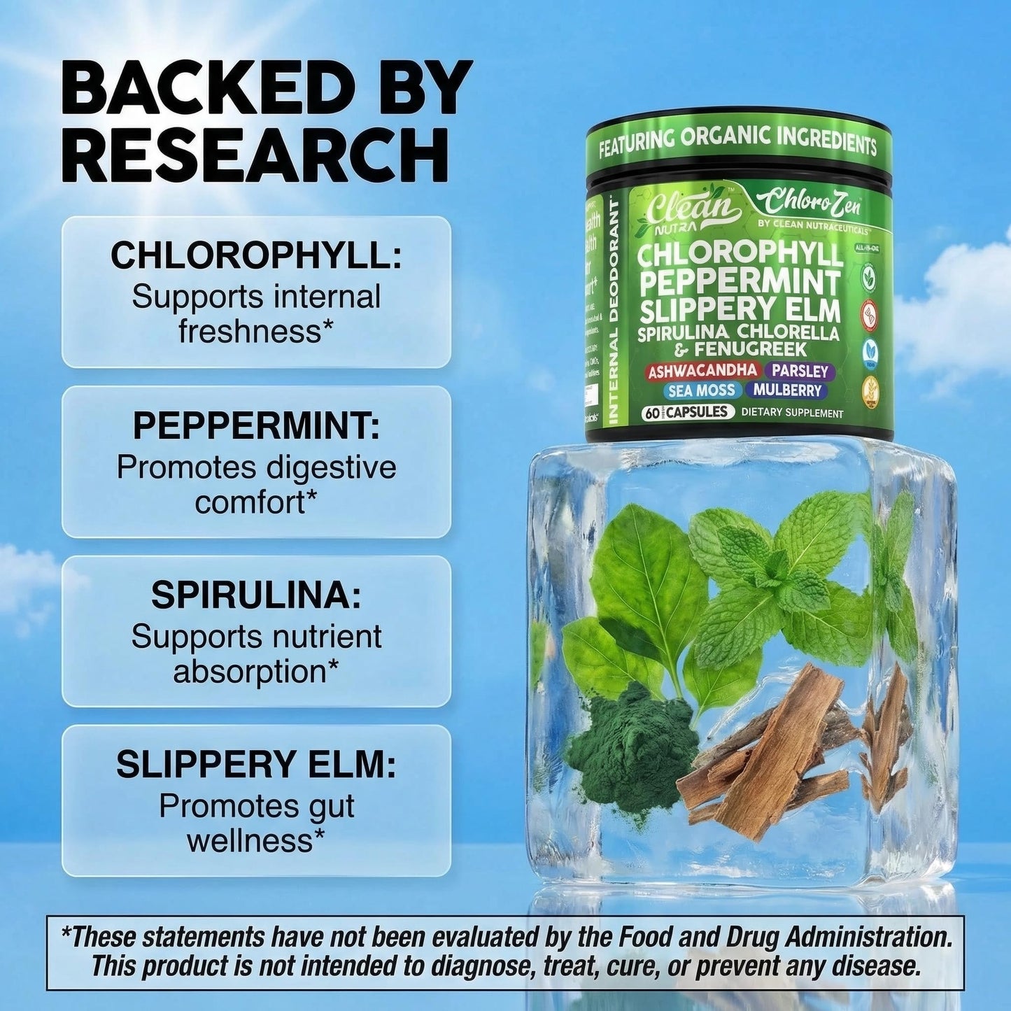 Premium imported USA detox supplement bottle displaying 60 vegetarian capsules count