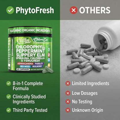 Authentic Clean Nutraceuticals non-GMO and vegan certified chlorophyll capsule bottle