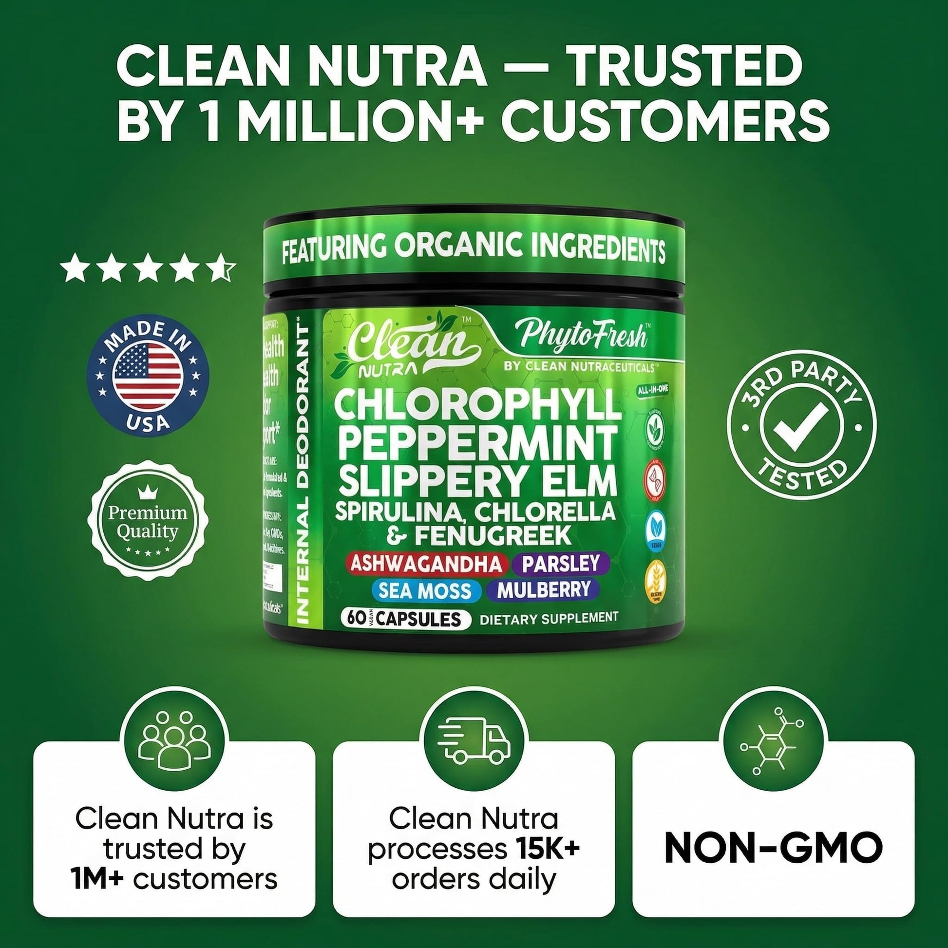 Rudra Retails imported premium greens wellness supplement bottle for internal body cleansing