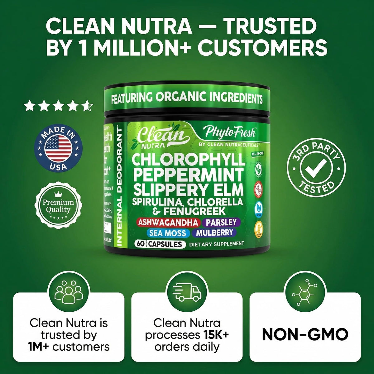Rudra Retails imported premium greens wellness supplement bottle for internal body cleansing