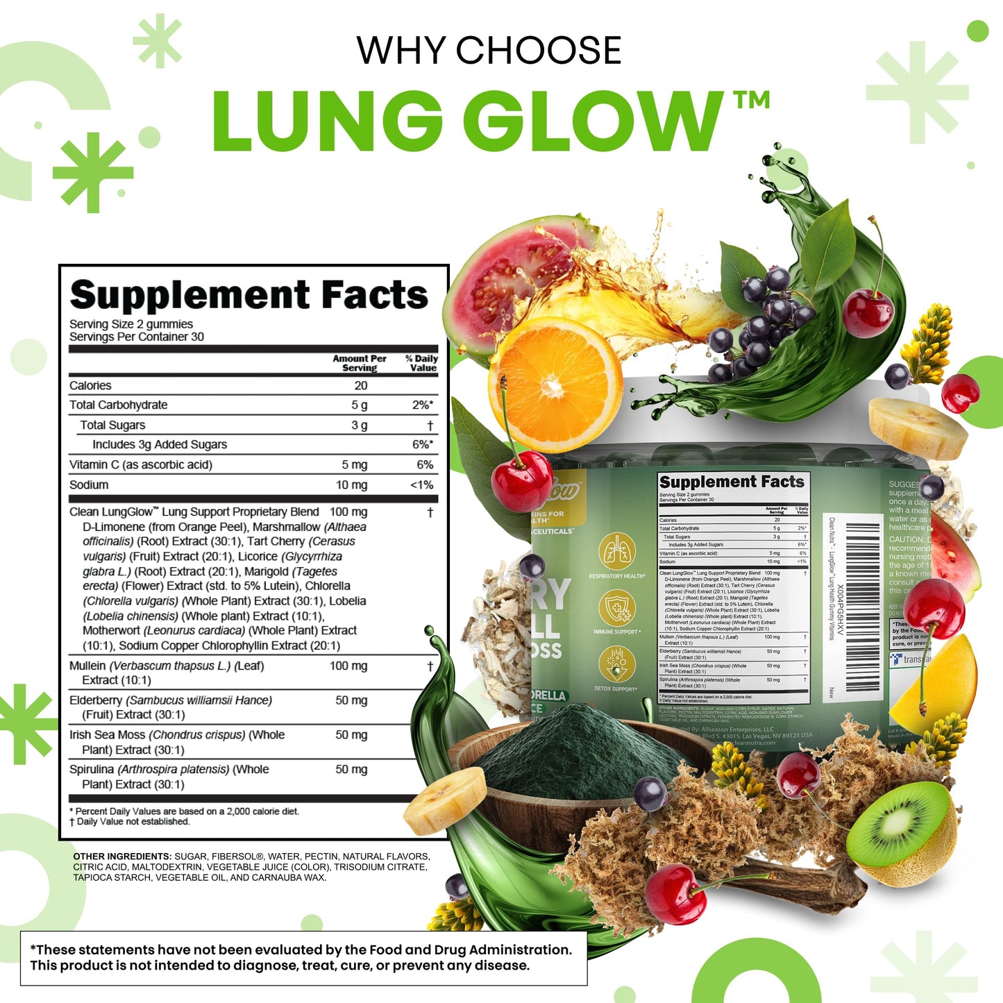 Authentic USA imported Clean Nutra respiratory support gummies packaging close up
