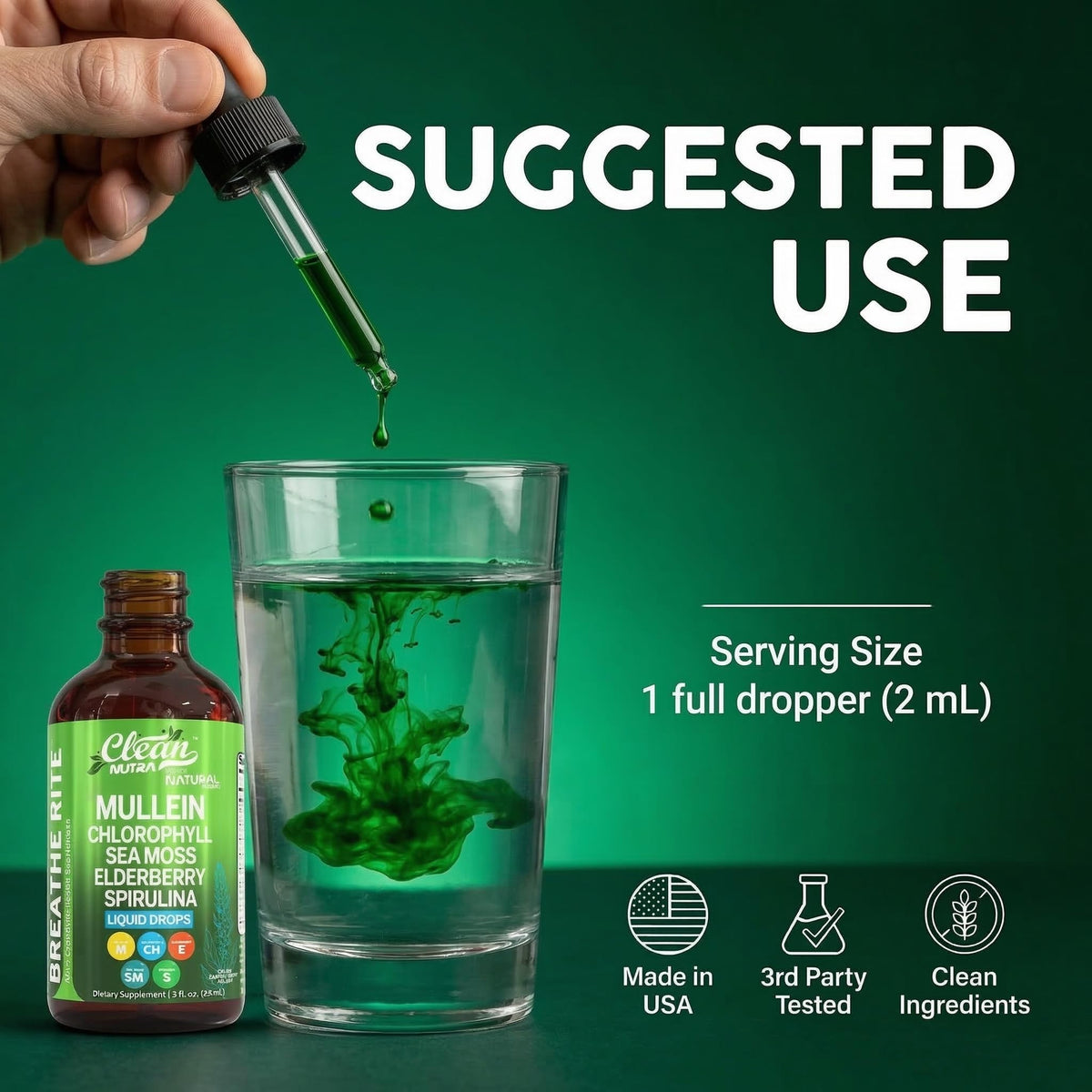 Clean Nutraceuticals respiratory support liquid blend showing the 60 Milliliter bottle size.