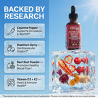 Clean Nutraceuticals Vascu Glow dropper application view showing berry cinnamon flavored herbal liquid