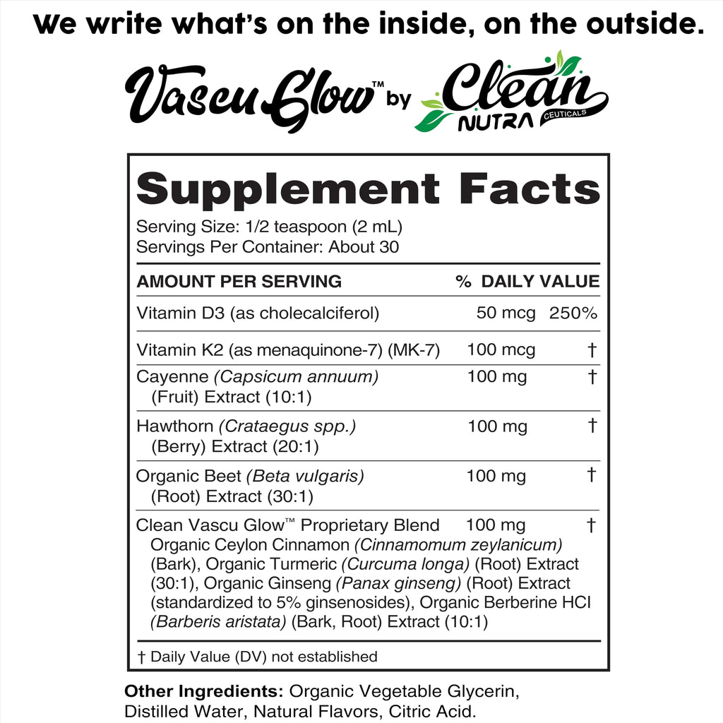 Clean Nutraceuticals Vascu Glow lifestyle background displaying the cardiovascular health liquid formula
