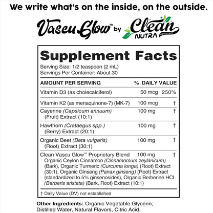 Clean Nutraceuticals Vascu Glow lifestyle background displaying the cardiovascular health liquid formula