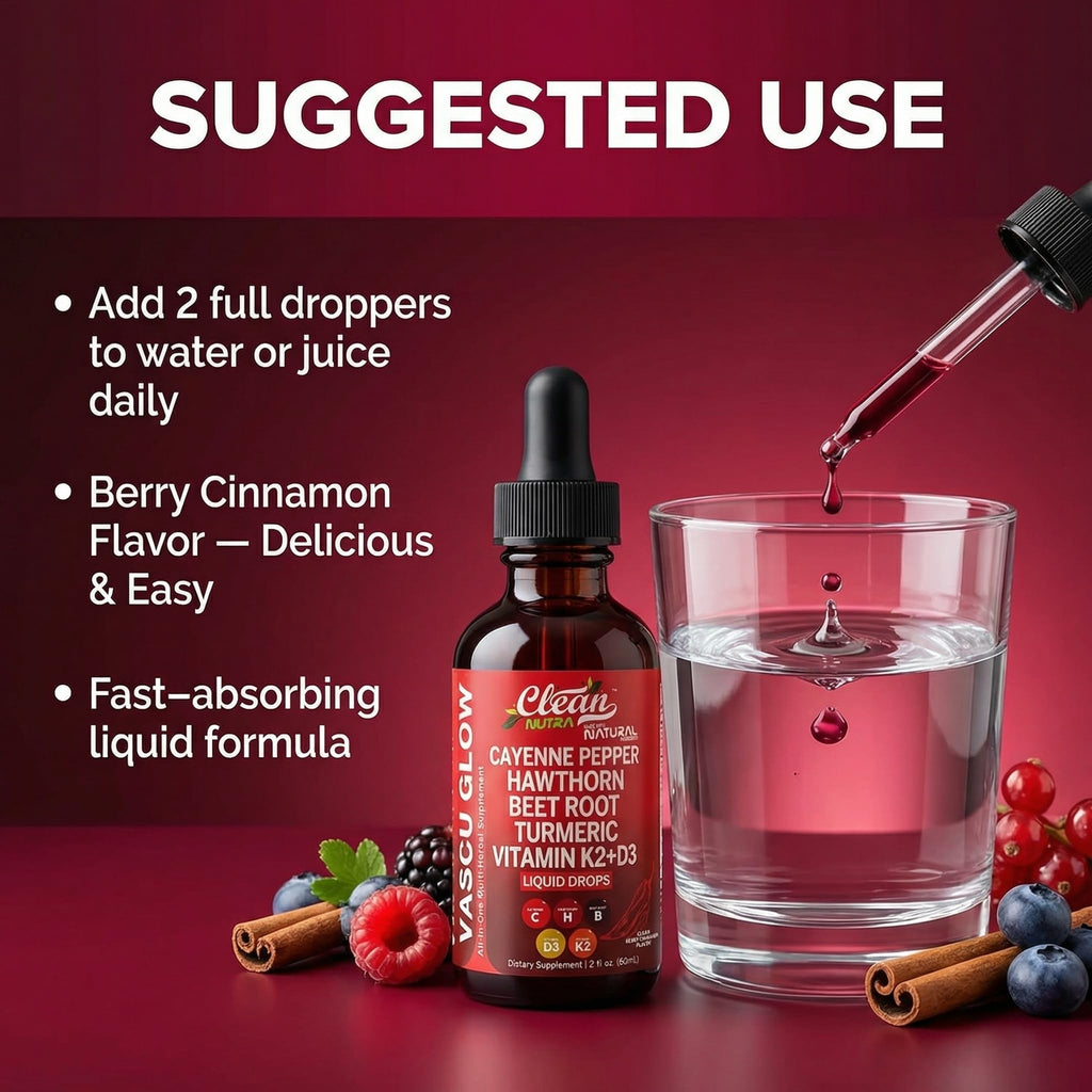 Clean Nutraceuticals Vascu Glow detailed view of the two fluid ounce bottle dropper cap