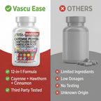 Angled view of Evorina Vascu Ease bottle showing manufacturing details and clean label certification