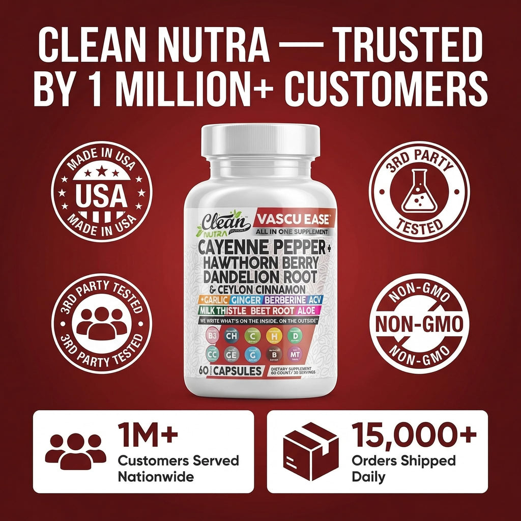 Secure safety seal on top of the imported Evorina Clean Nutra herbal wellness capsule container
