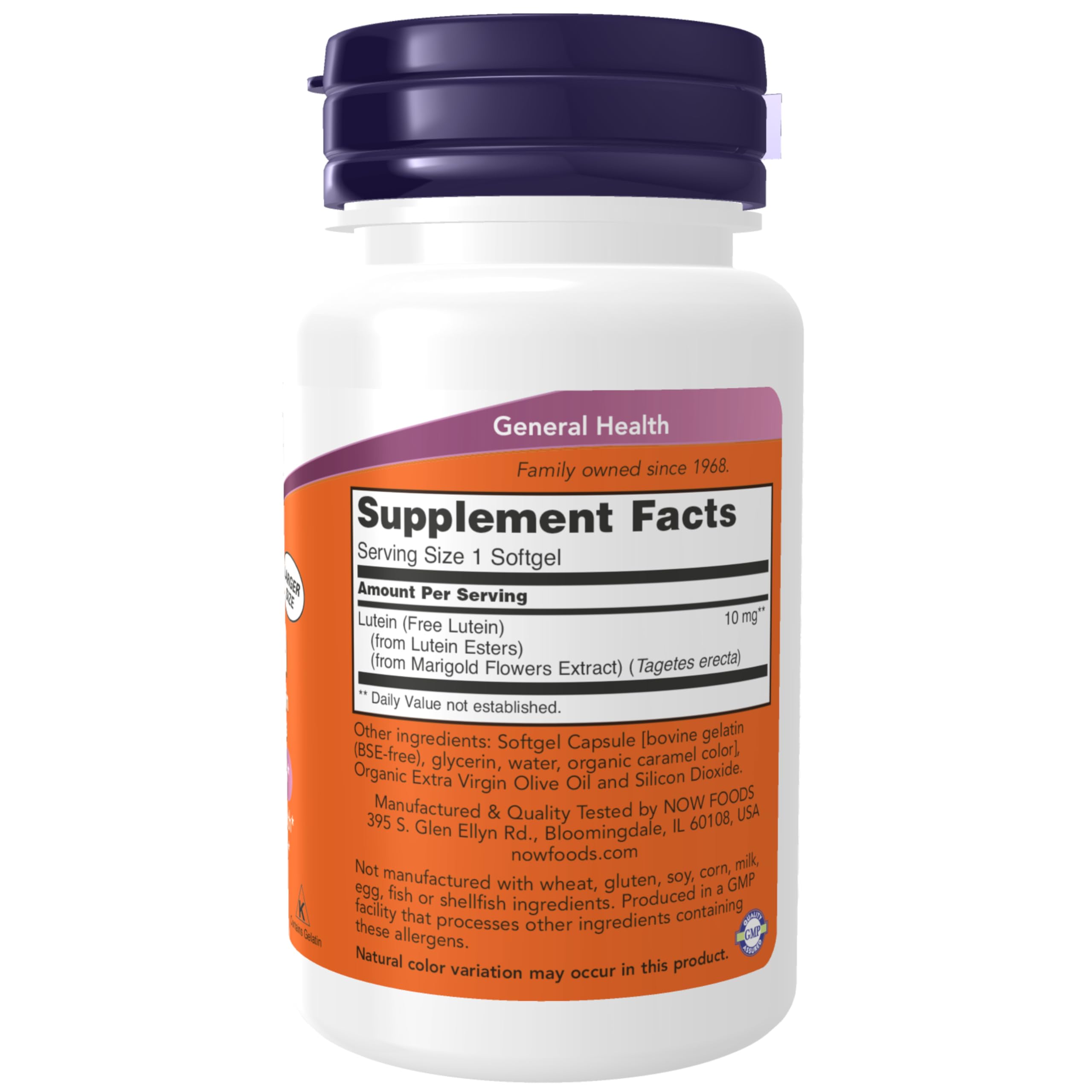 Close up of Now Foods Lutein 120 count label