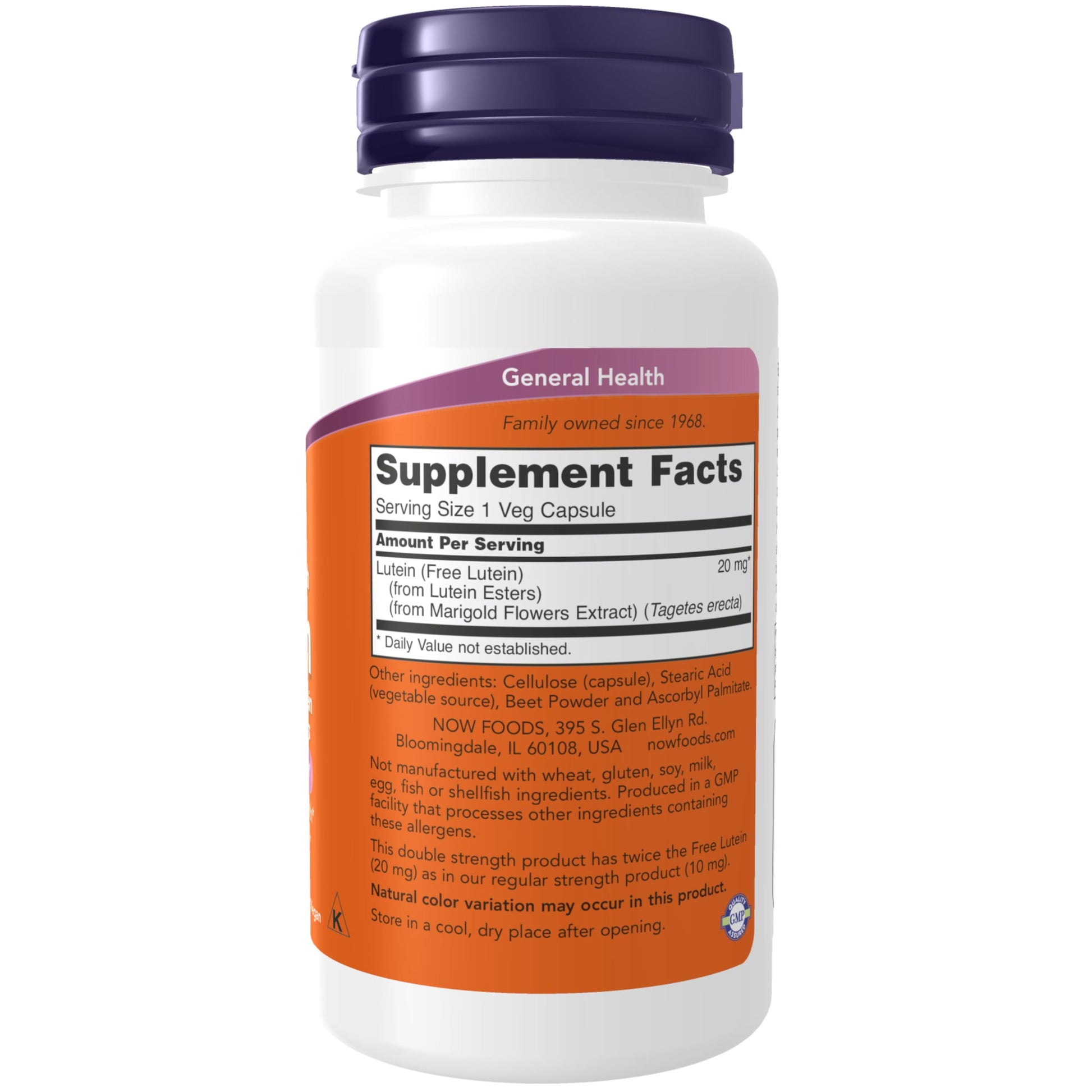 Now Foods Lutein 90 vegetarian capsules supplement label