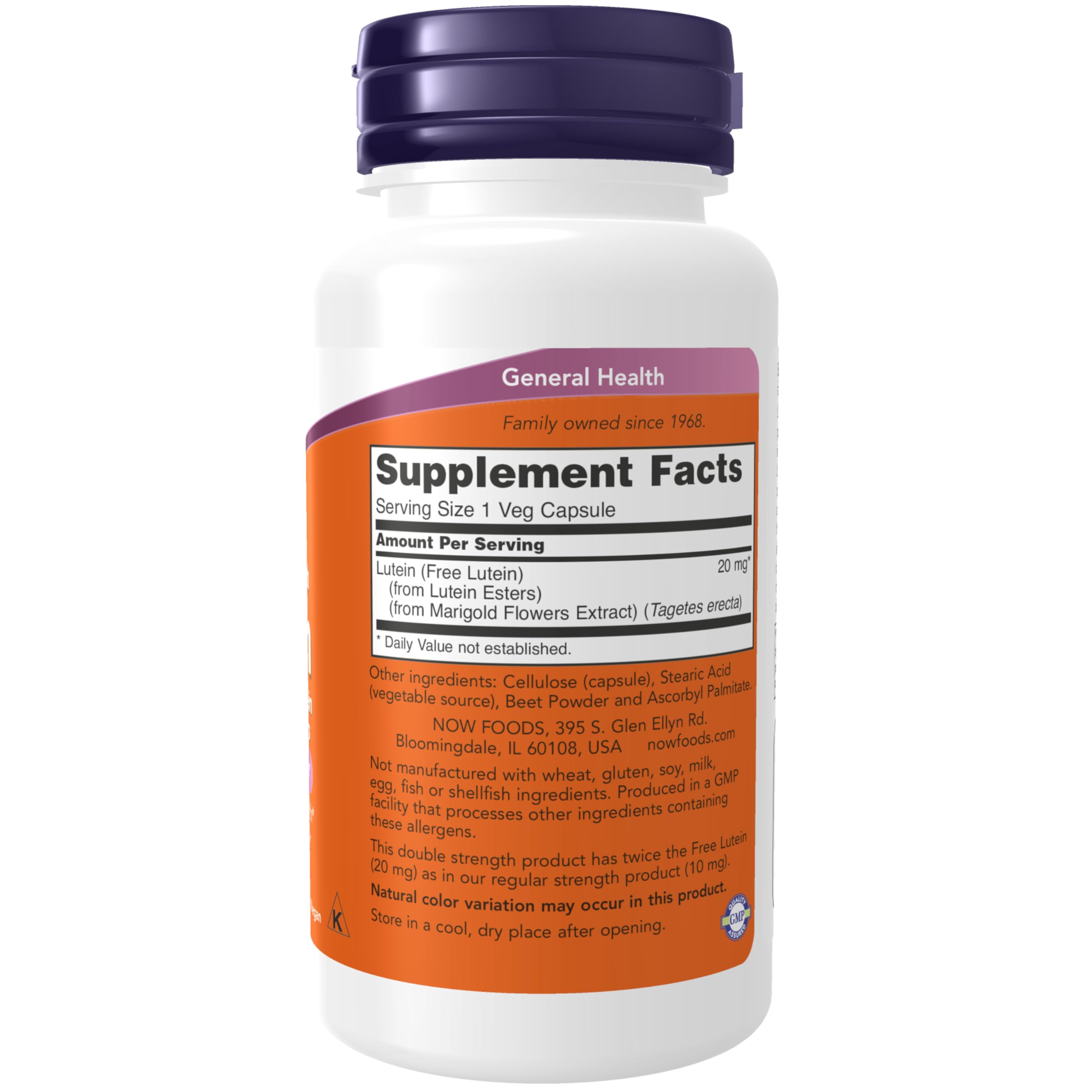 Now Foods Lutein 90 vegetarian capsules supplement label