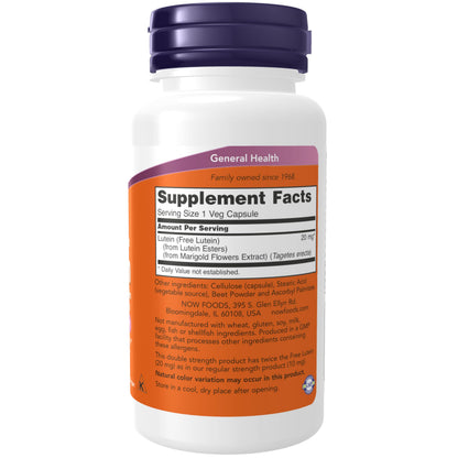 Now Foods Lutein 90 vegetarian capsules supplement label