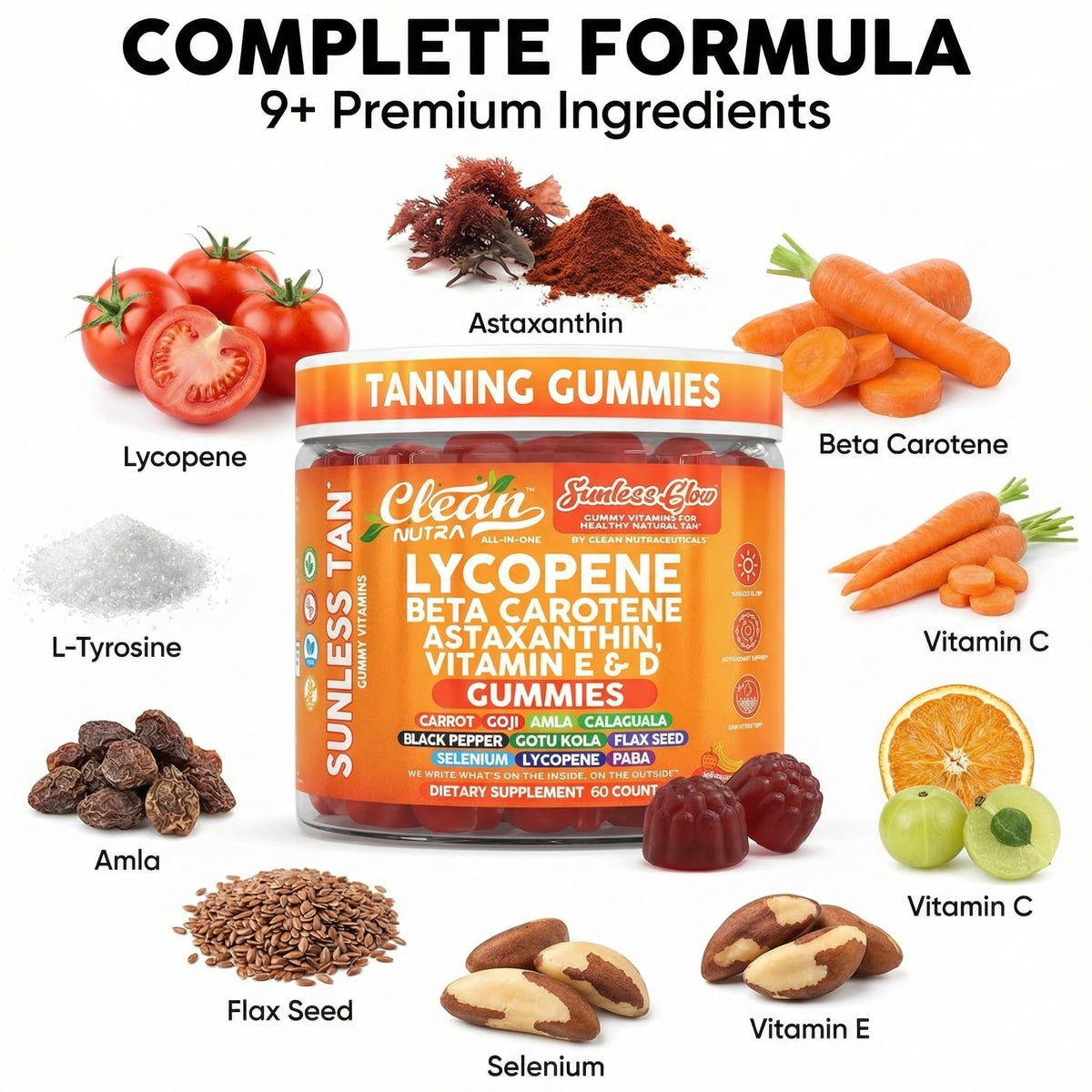 Clean Nutraceuticals Sunless Glow chewable gummies texture and color