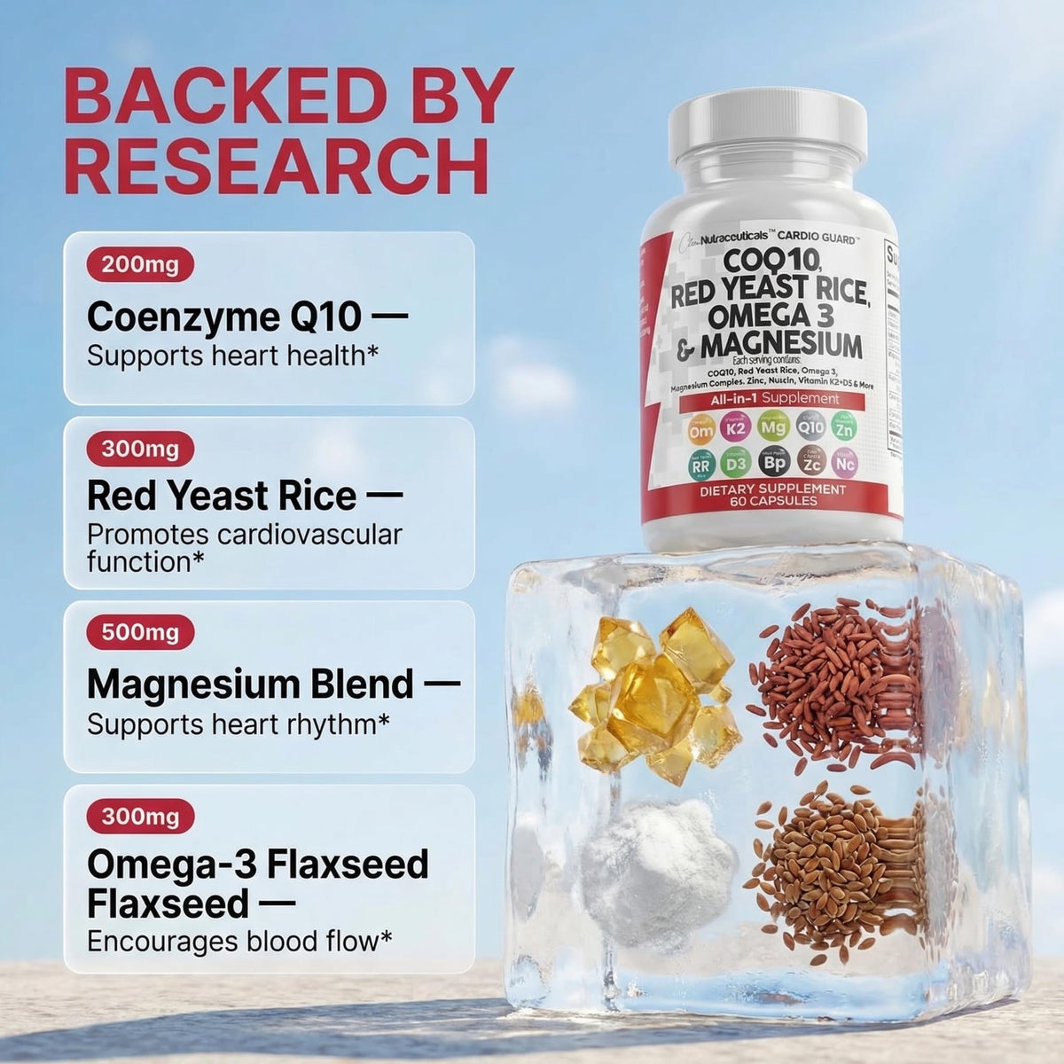 Clean Nutraceuticals heart health capsules ingredients list closeup