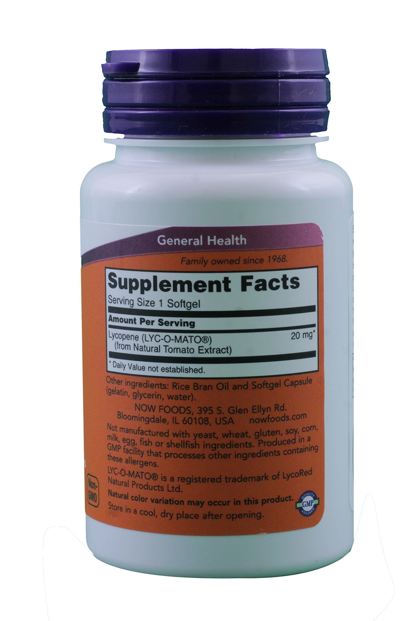 Supplements facts panel and ingredients list on the back label of the natural tomato extract capsule bottle.