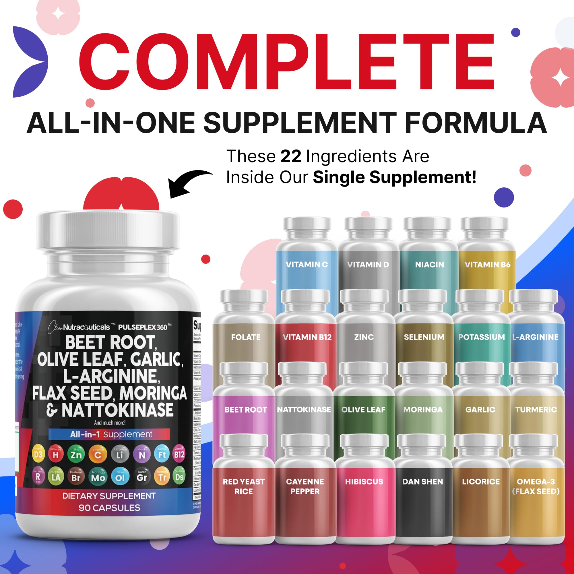 Clean Nutraceuticals imported supplement bottle displaying the comprehensive cardivascular health ingredient list.
