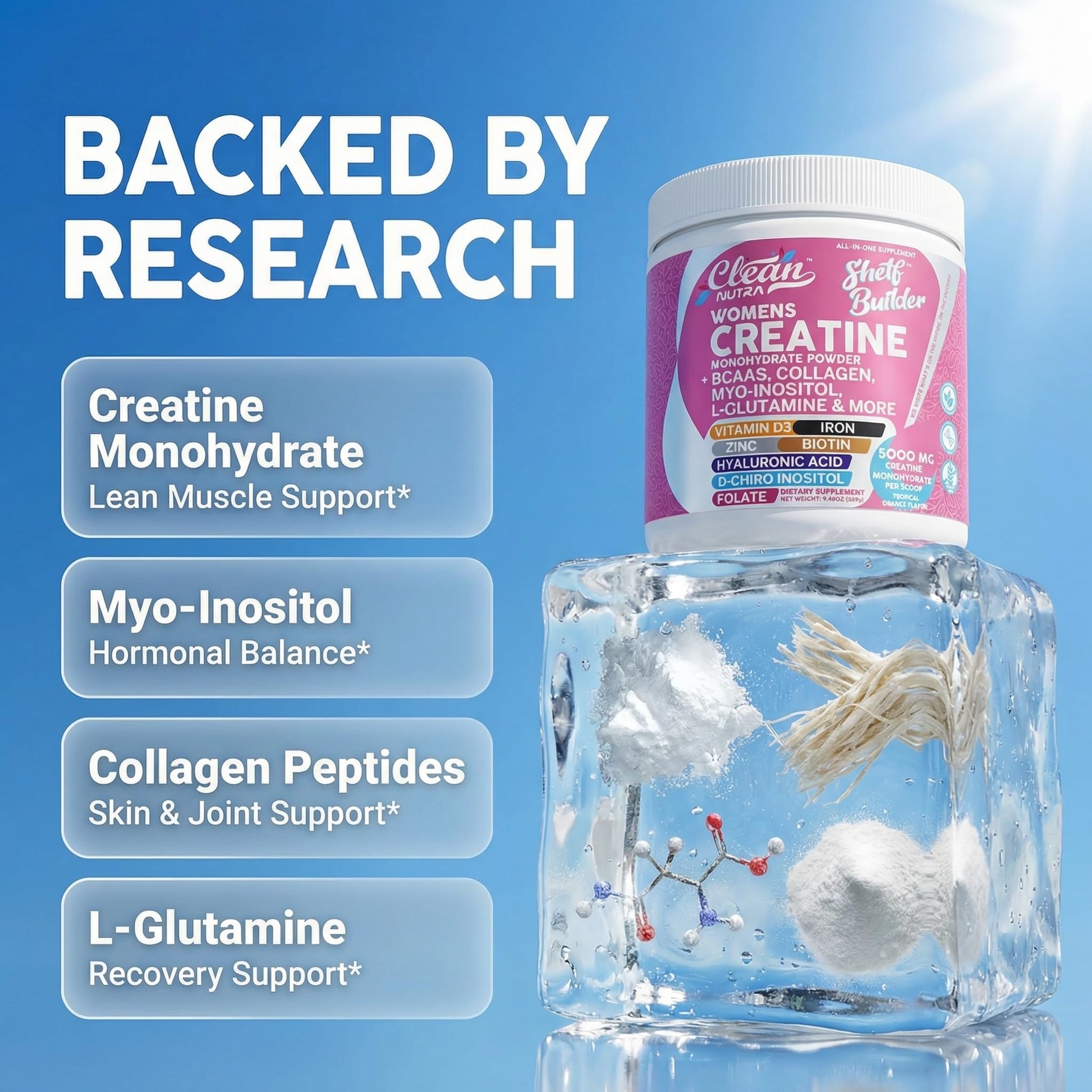 Clean Nutra Shelf Builder Creatine BCAAs And Myo Inositol Supplement Facts