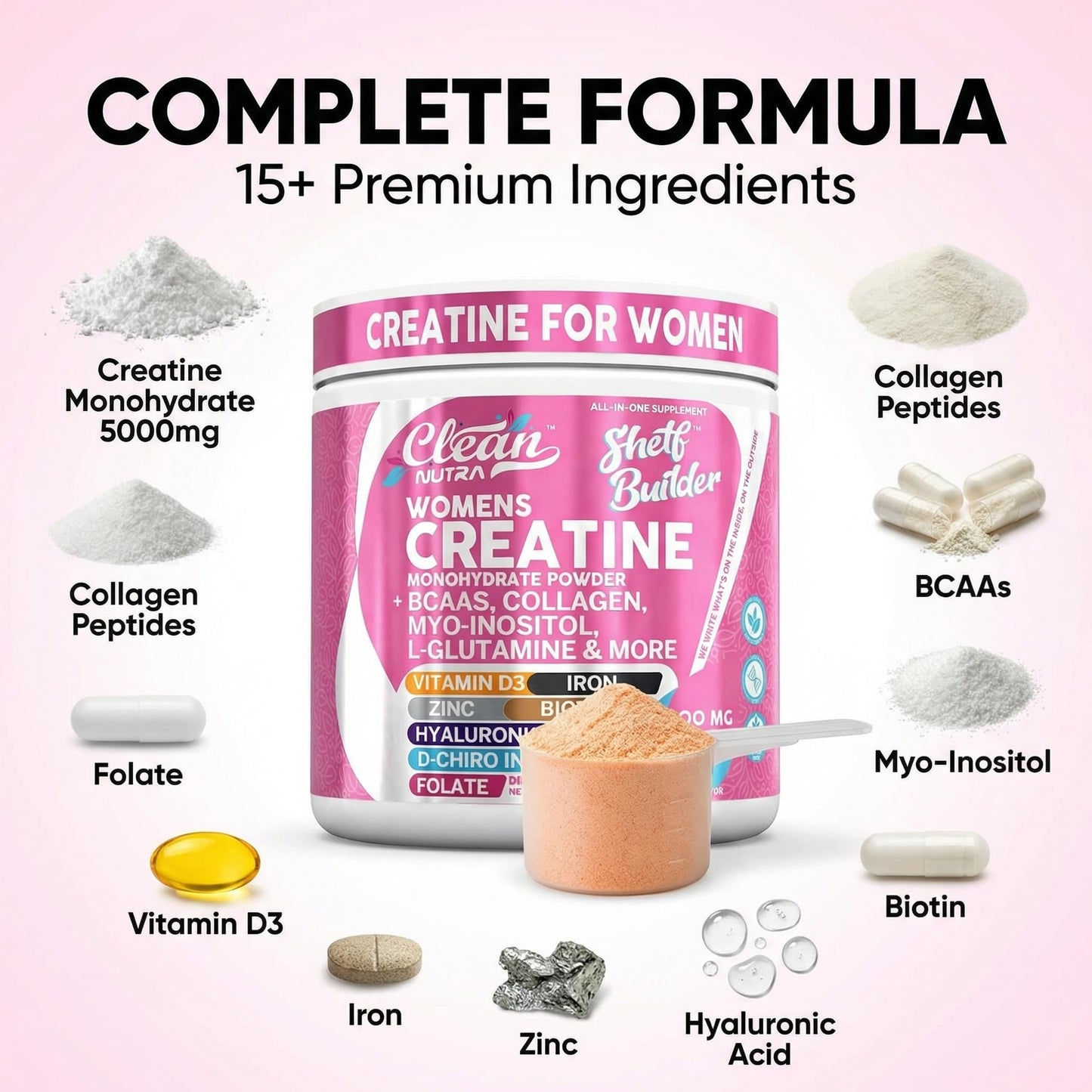 Clean Nutra Shelf Builder Creatine Powder Scoop Texture