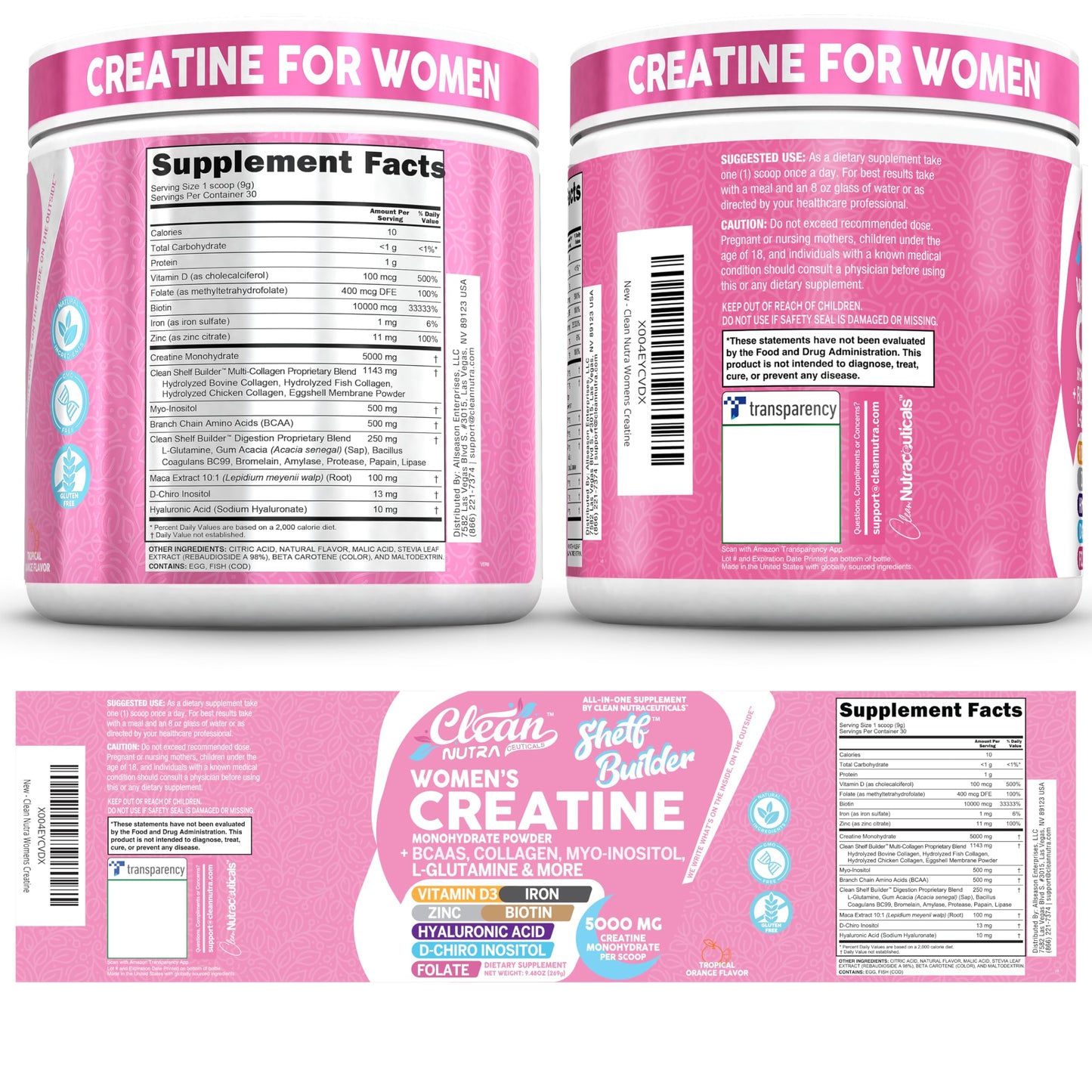 Clean Nutra Shelf Builder Creatine Collagen And Biotin Benefits Label