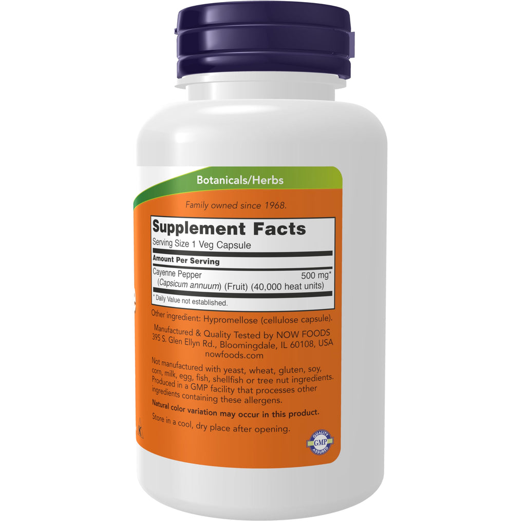 Now Foods Capsicum annuum herbal supplement bottle showing 40000 heat units description