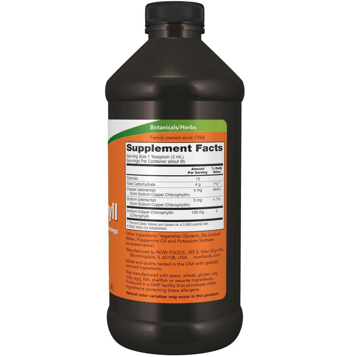 NOW Foods Liquid Chlorophyll super concentrated formula supplement facts label view