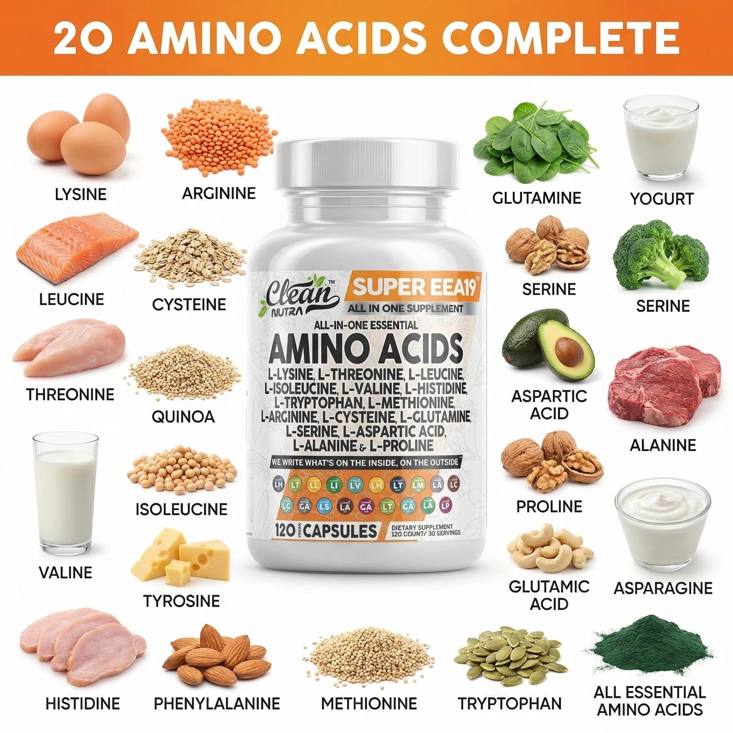 Authentic Clean Nutraceuticals essential amino acids vegetarian supplement bottle for immune and gut support