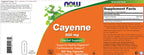 Authentic NOW Foods Cayenne pepper dietary supplement bottle showing non-GMO and vegan seals