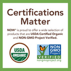 Side view of NOW Foods organic calming tea showing product ingredients and certifications